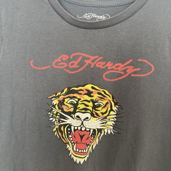 Ed Hardy Women’s Graphic Tshirt Gray Size L - Picture 2 of 6